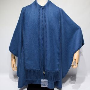 NWOT Alpaca Connection Women's Blue Poncho Shawl Ruana With Scarf Made in Peru